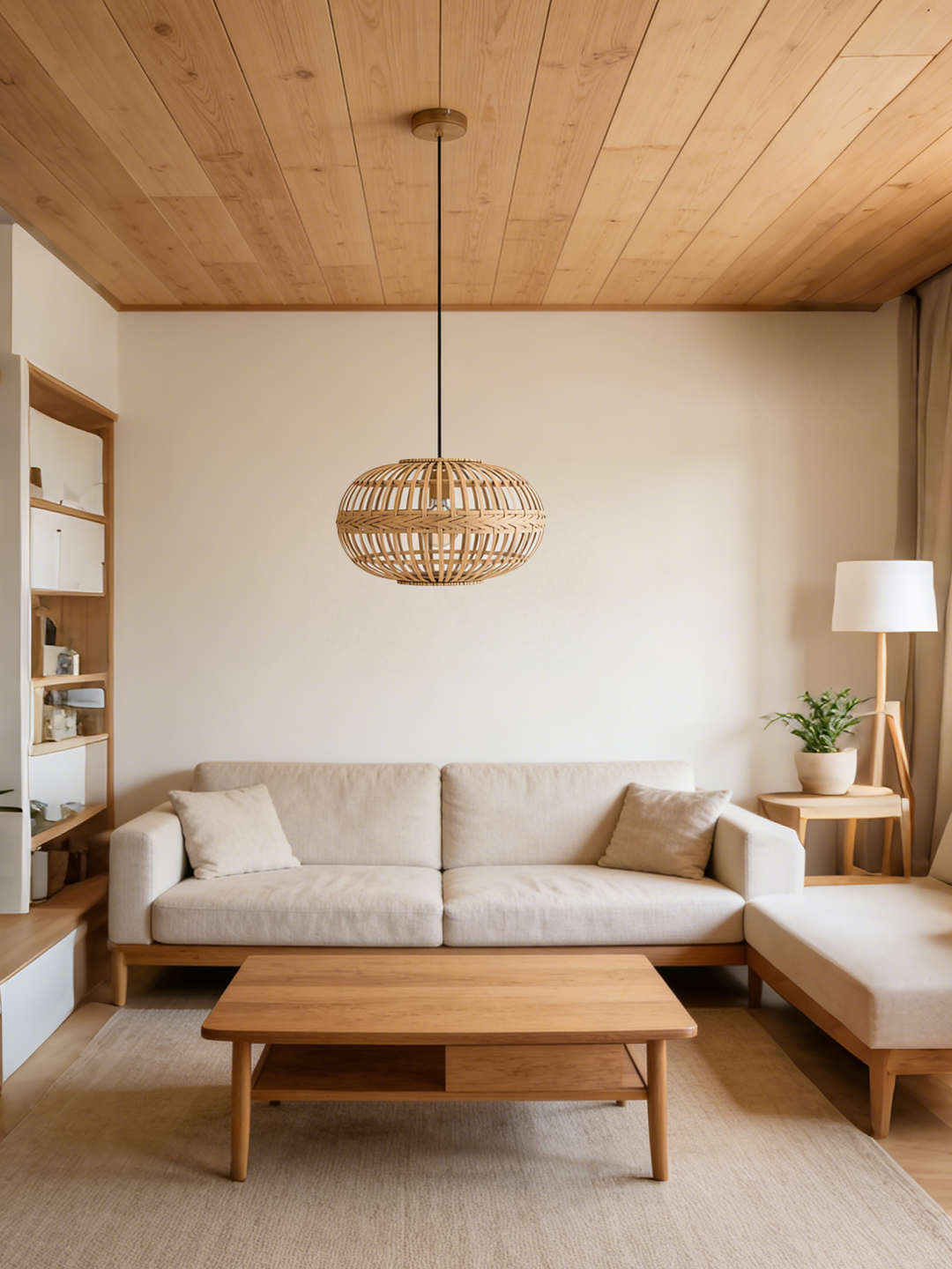 Rattan Oval Pendant Light | Handwoven Boho Hanging Lamp for Modern Home Decor - Image 1