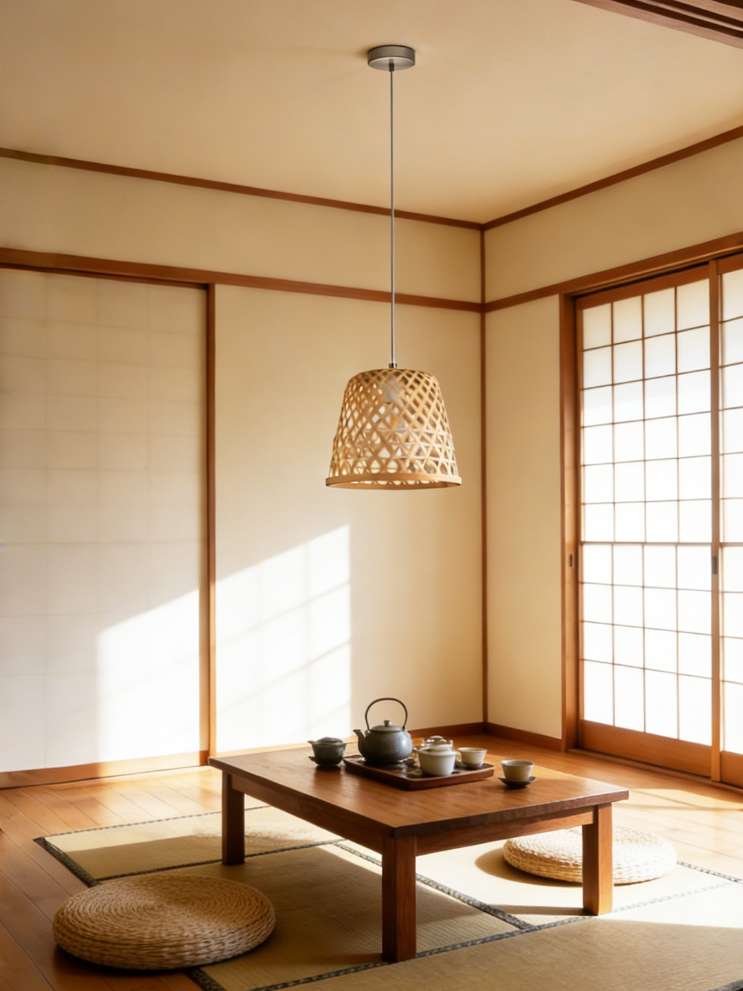 Rattan Tapered Pendant Light | Handwoven Boho Hanging Lamp for Modern Home Decor - Image 1