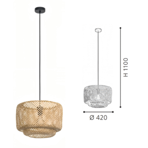 Large Rattan Drum Pendant Light | Handwoven Boho Hanging Lamp for Dining Spaces - Image 2