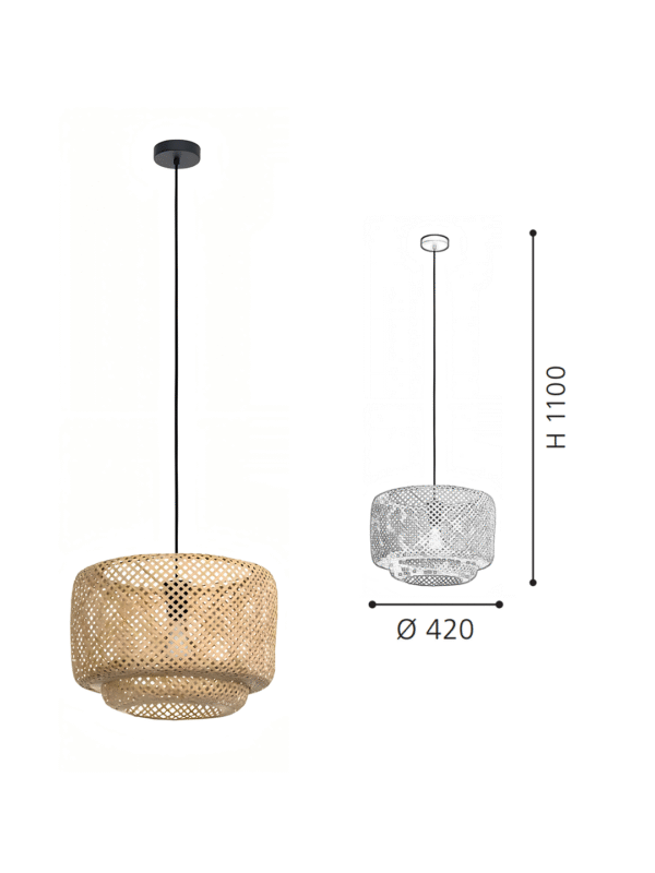 Large Rattan Drum Pendant Light | Handwoven Boho Hanging Lamp for Dining Spaces