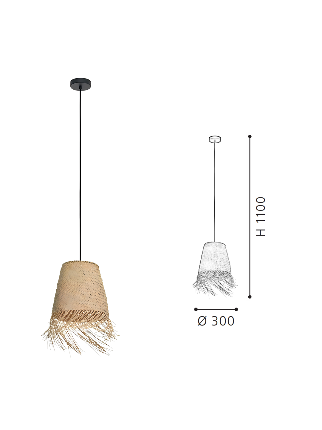 Fringed Rattan Pendant Light | Boho Tasseled Hanging Lamp for Modern Home Decor - Image 2