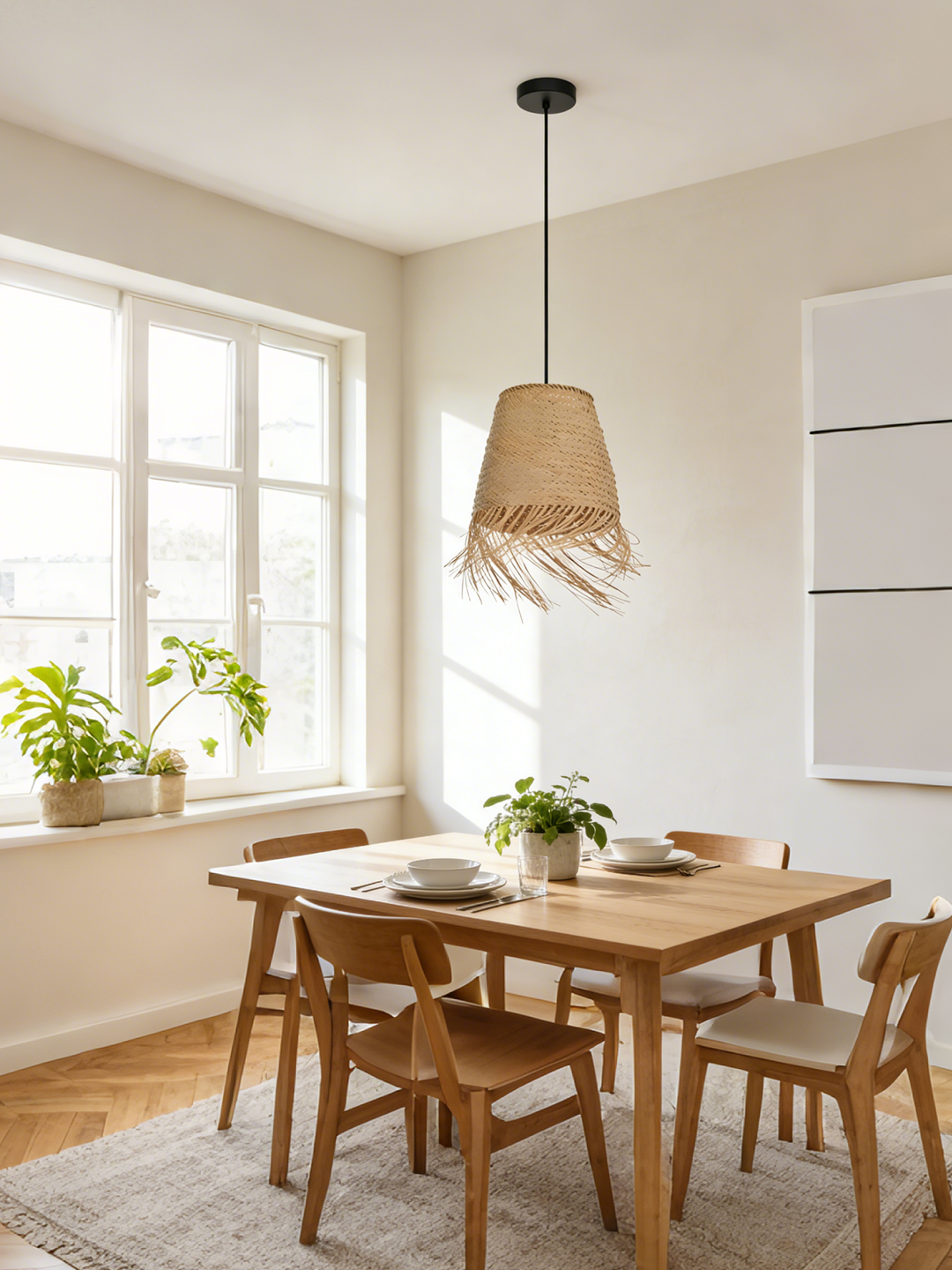 Fringed Rattan Pendant Light | Boho Tasseled Hanging Lamp for Modern Home Decor - Image 1