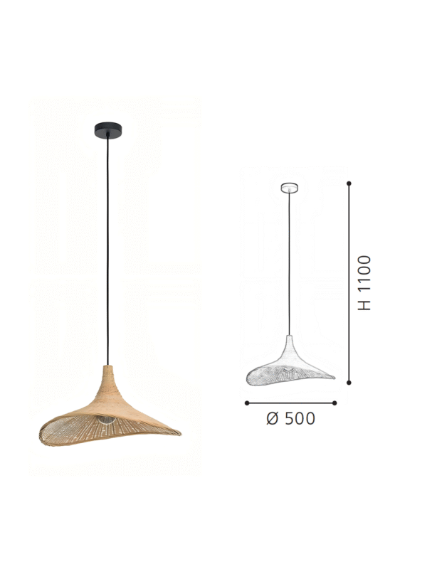 Wide Brim Rattan Pendant Light | Handwoven Boho Hanging Lamp for Modern Home Decor