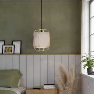 Cage Frame Fabric Drum Pendant Light | Modern Minimalist Hanging Lamp for Home Decor