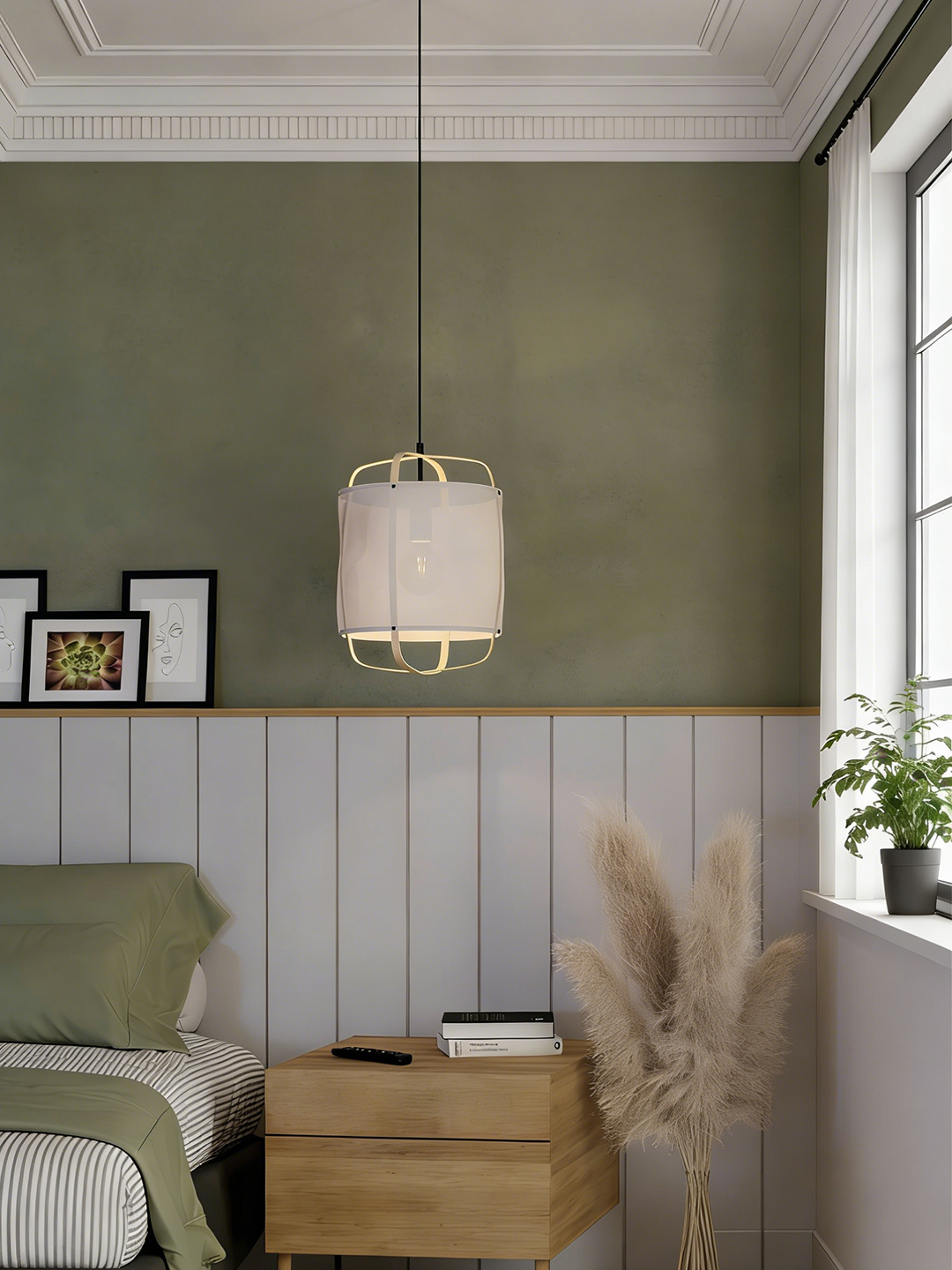 Cage Frame Fabric Drum Pendant Light | Modern Minimalist Hanging Lamp for Home Decor - Image 1