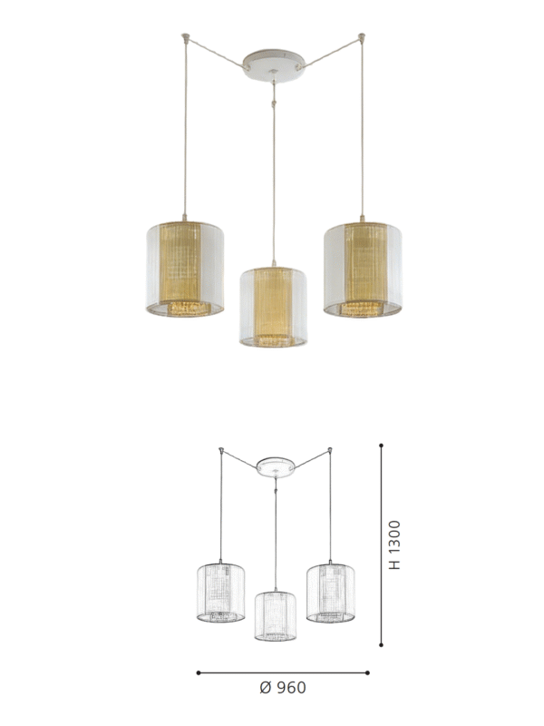 4-Light White Fabric & Gold Rattan Linear Pendant Light | Modern Minimalist Hanging Lamp for Dining Room