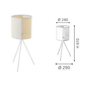 White Fabric & Gold Rattan Tripod Table Lamp | Modern Minimalist Desk Lamp for Home Decor - Image 2