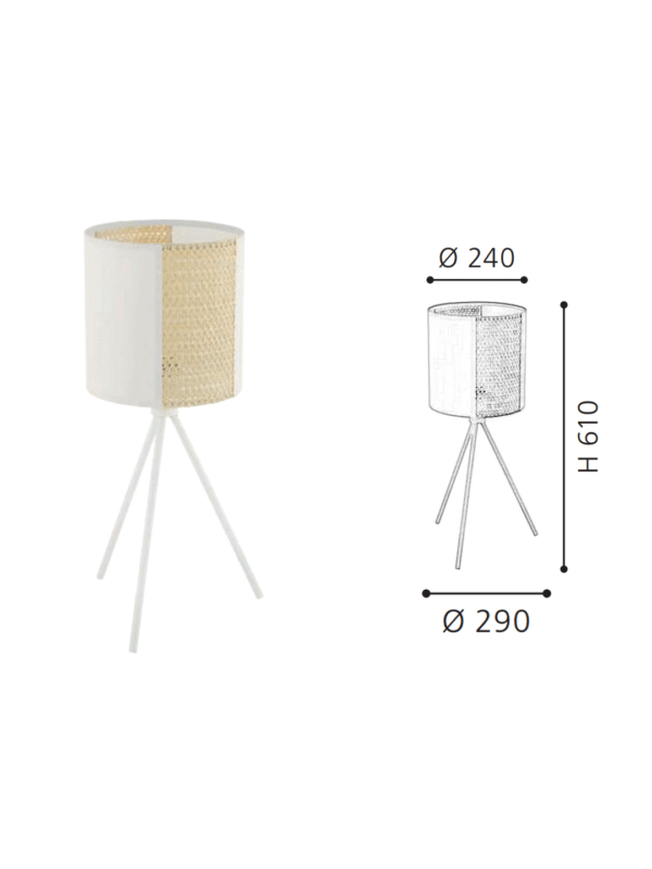 White Fabric & Gold Rattan Tripod Table Lamp | Modern Minimalist Desk Lamp for Home Decor
