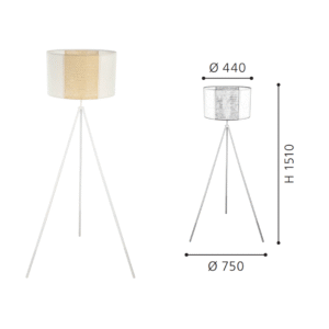White Fabric & Gold Rattan Tripod Floor Lamp | Modern Minimalist Floor Lamp for Home Decor - Image 2