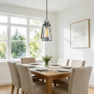 Industrial Cage Glass Jar Pendant Light | Rustic Metal Wire Hanging Lamp for Home Decor