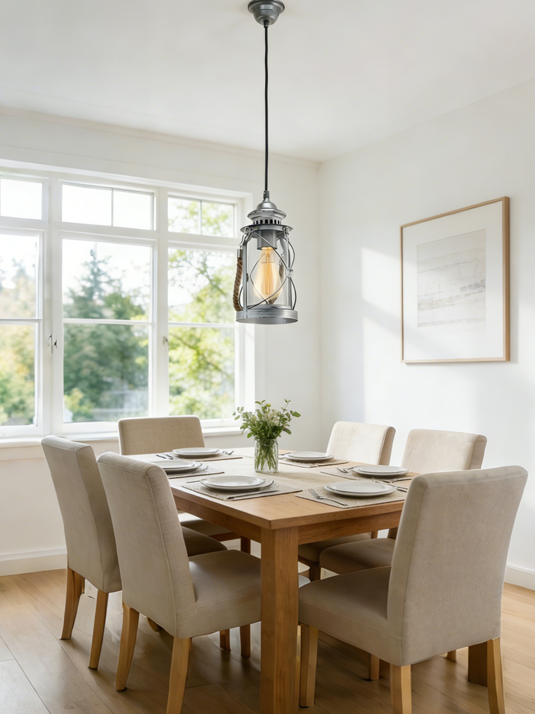 Industrial Cage Glass Jar Pendant Light | Rustic Metal Wire Hanging Lamp for Home Decor - Image 1