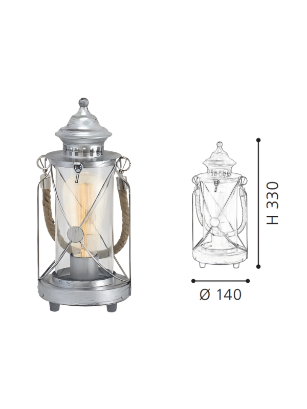 Vintage Lantern Table Lamp | Rustic Metal & Glass Accent Lamp for Home Decor