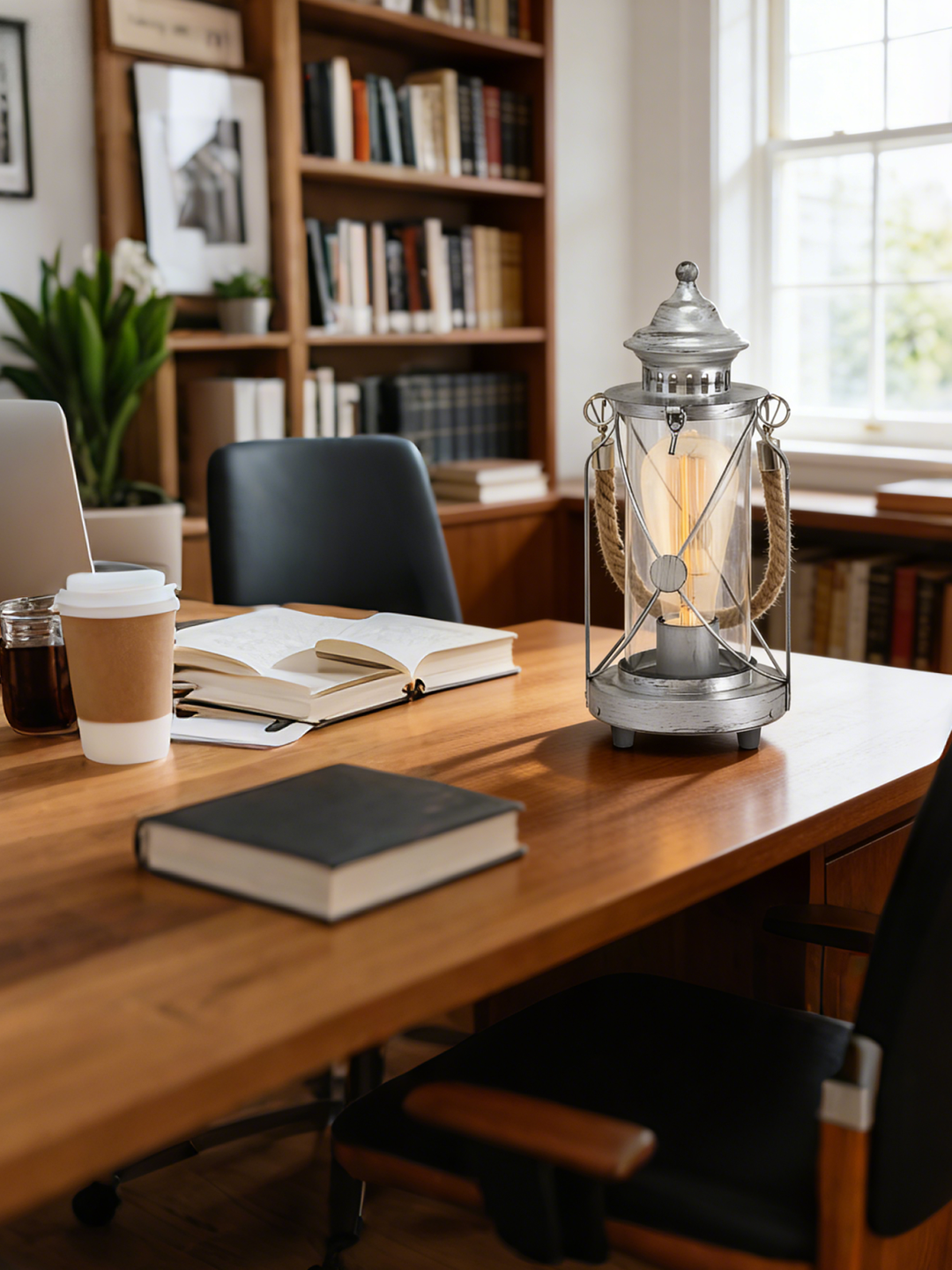 Vintage Lantern Table Lamp | Rustic Metal & Glass Accent Lamp for Home Decor - Image 1