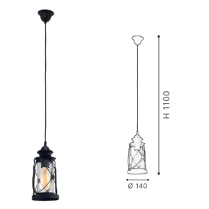 Black Vintage Lantern Pendant Light | Rustic Industrial Hanging Lamp for Home Decor - Image 2