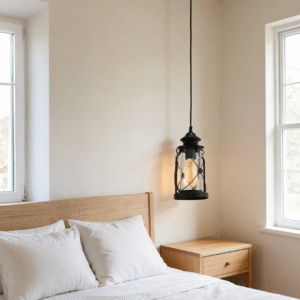 Black Vintage Lantern Pendant Light | Rustic Industrial Hanging Lamp for Home Decor