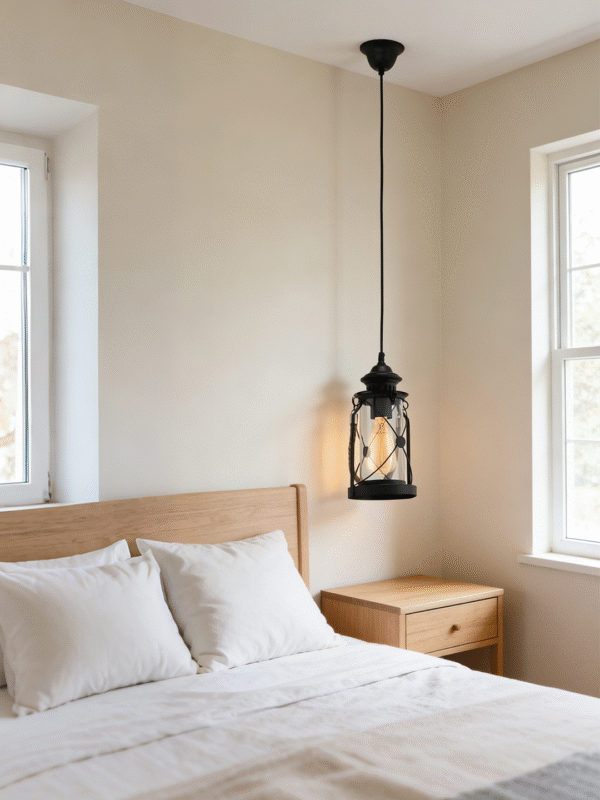 Black Vintage Lantern Pendant Light | Rustic Industrial Hanging Lamp for Home Decor