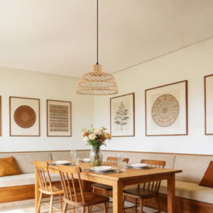 Natural Rattan Cage Ceiling Light | Boho Flush Mount Lighting for Bedroom & Living Room