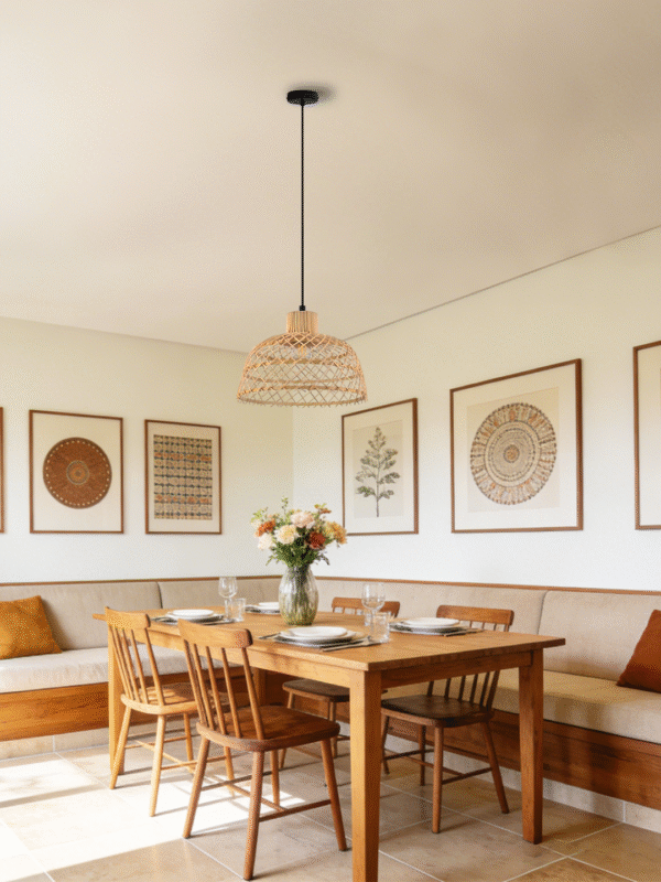 Natural Rattan Cage Ceiling Light | Boho Flush Mount Lighting for Bedroom & Living Room