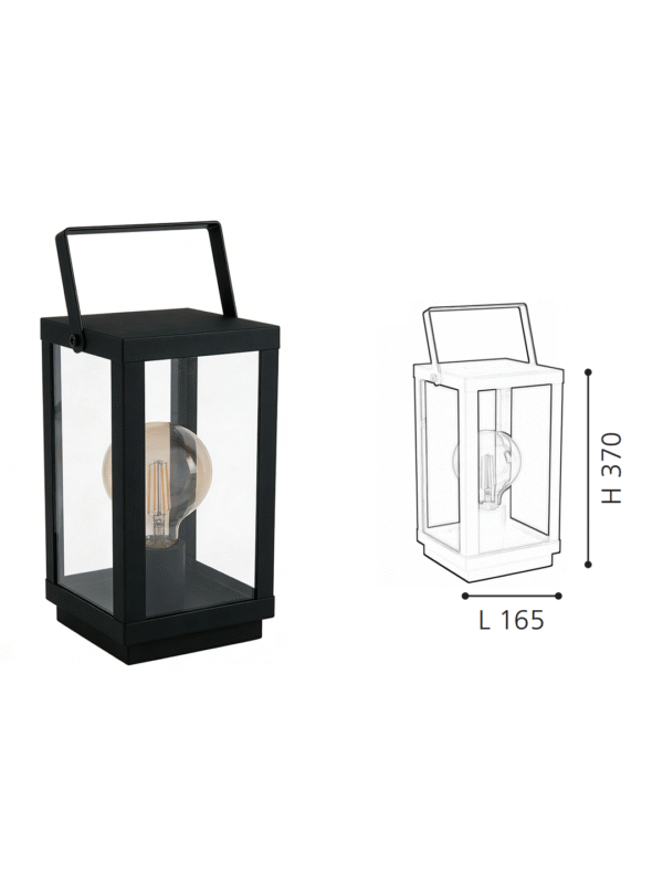 Black Square Lantern Table Lamp | Rustic Industrial Accent Lamp for Home Decor