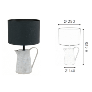 Galvanized Metal Pitcher Table Lamp with Black Fabric Shade | Modern Industrial Accent Lamp for Home Decor - Image 2