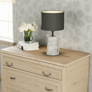 Galvanized Metal Pitcher Table Lamp with Black Fabric Shade | Modern Industrial Accent Lamp for Home Decor