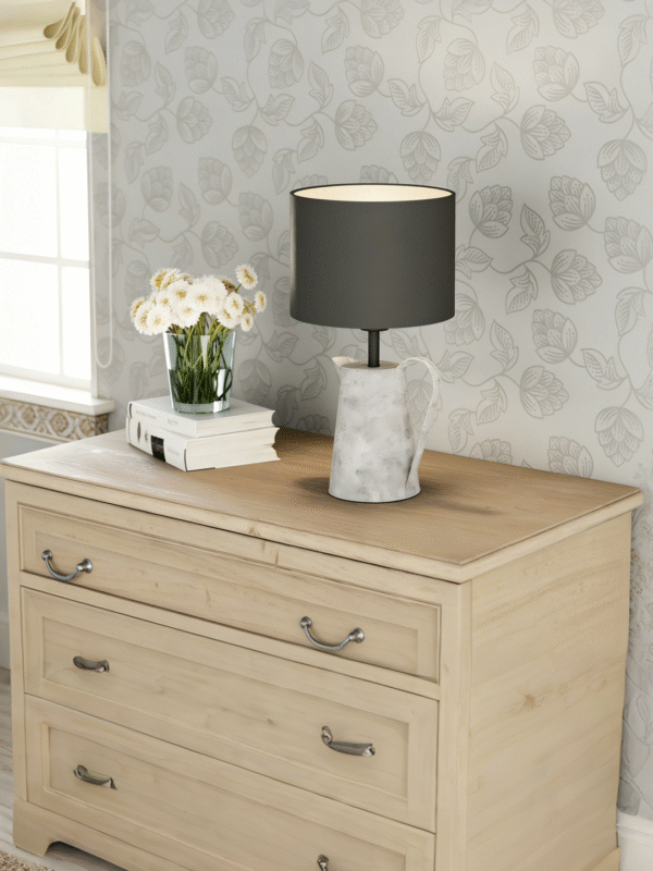 Galvanized Metal Pitcher Table Lamp with Black Fabric Shade | Modern Industrial Accent Lamp for Home Decor