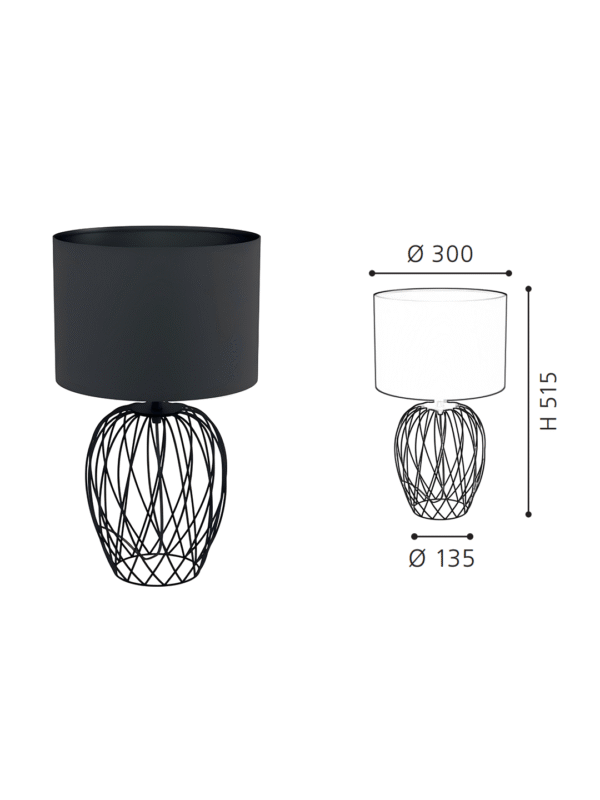 Black Wire Cage Table Lamp with Black Fabric Shade | Modern Minimalist Accent Lamp for Home Decor
