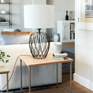 Table Lamp with Black/White Fabric Shade | Modern Minimalist Accent Lamp for Home Decor