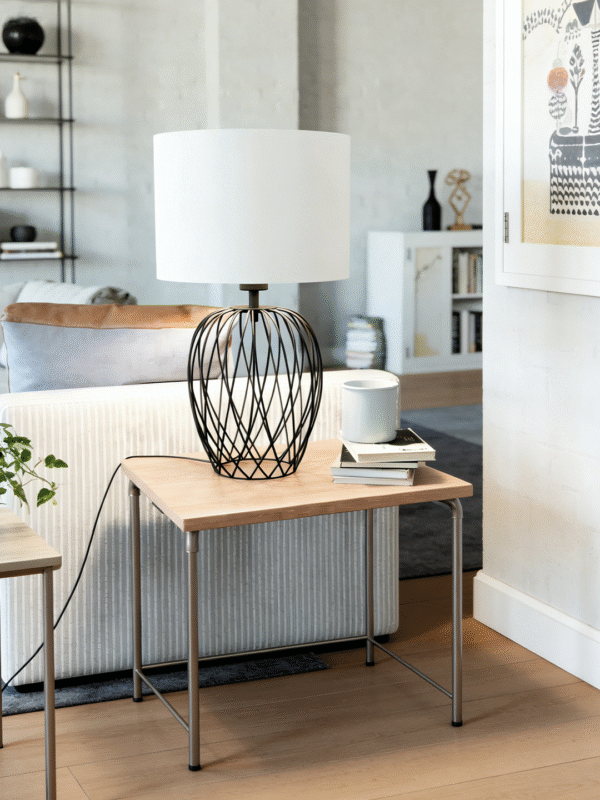 Table Lamp with Black/White Fabric Shade | Modern Minimalist Accent Lamp for Home Decor