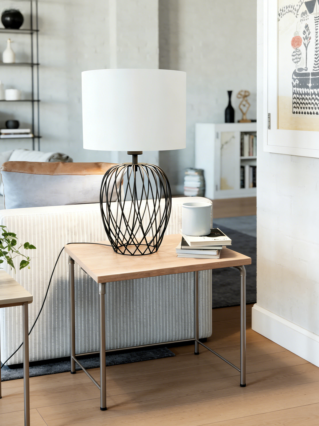 Table Lamp with Black/White Fabric Shade | Modern Minimalist Accent Lamp for Home Decor - Image 1