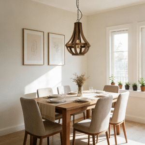 Rustic Wooden Cage Pendant Light | Natural Wood Hanging Lamp for Home Decor