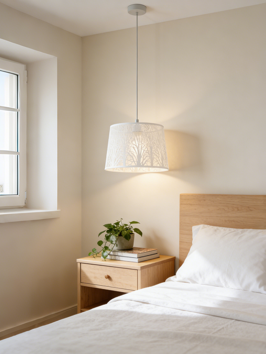 White Fabric Drum Pendant Light | Modern Minimalist Hanging Lamp for Home Decor - Image 1