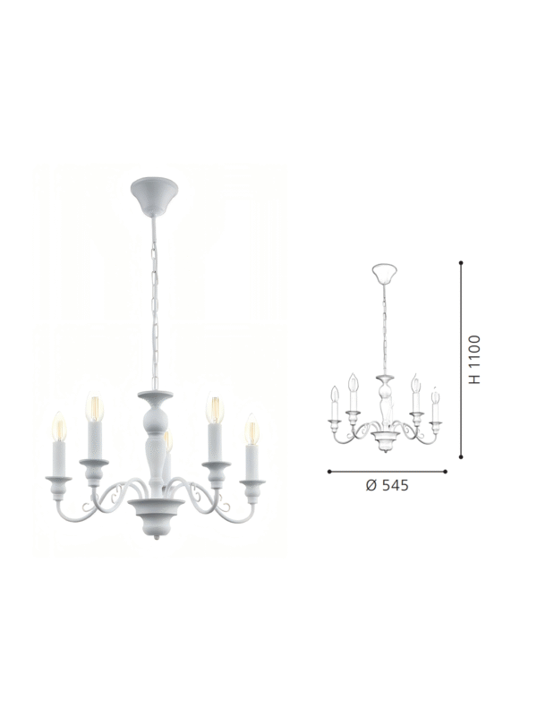 White 5-Light French Country Chandelier | Elegant Shabby Chic Pendant for Dining Room