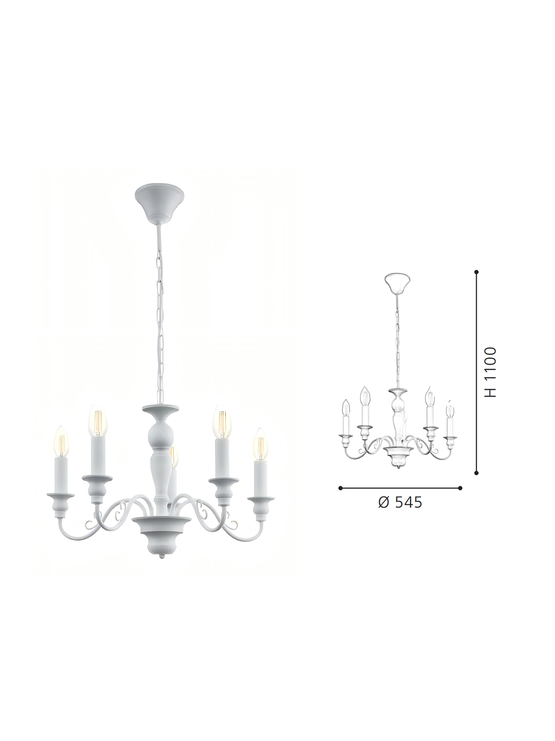 White 5-Light French Country Chandelier | Elegant Shabby Chic Pendant for Dining Room - Image 2