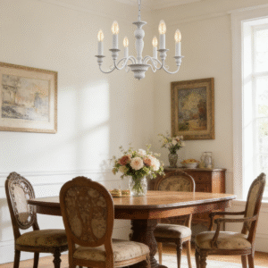 White 5-Light French Country Chandelier | Elegant Shabby Chic Pendant for Dining Room