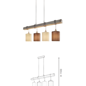 4-Light Mixed Fabric Shade Linear Pendant Light with Wooden Bar | Rustic Modern Hanging Lamp for Dining Room - Image 2