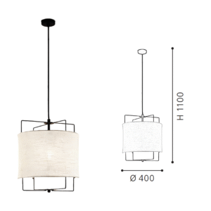 Linen Fabric Drum Pendant Light with Black Metal Cage Frame | Modern Industrial Hanging Lamp for Home Decor - Image 2