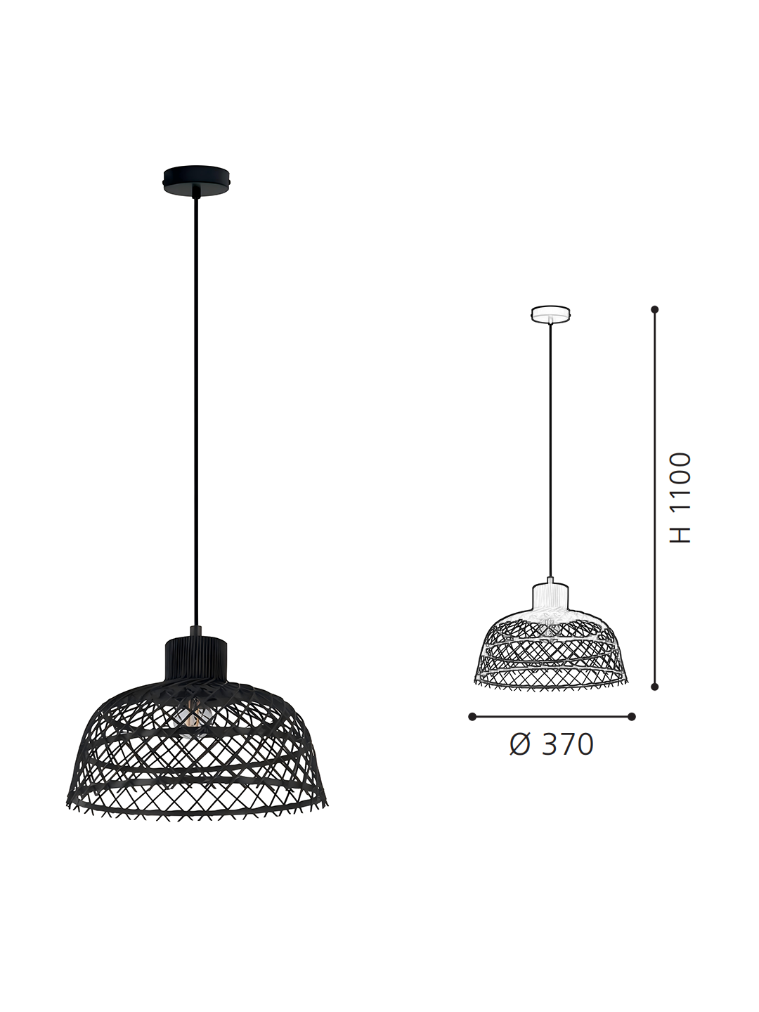 Natural Rattan Cage Pendant Light | Boho Flush Mount Lighting for Bedroom & Living Room - Image 2