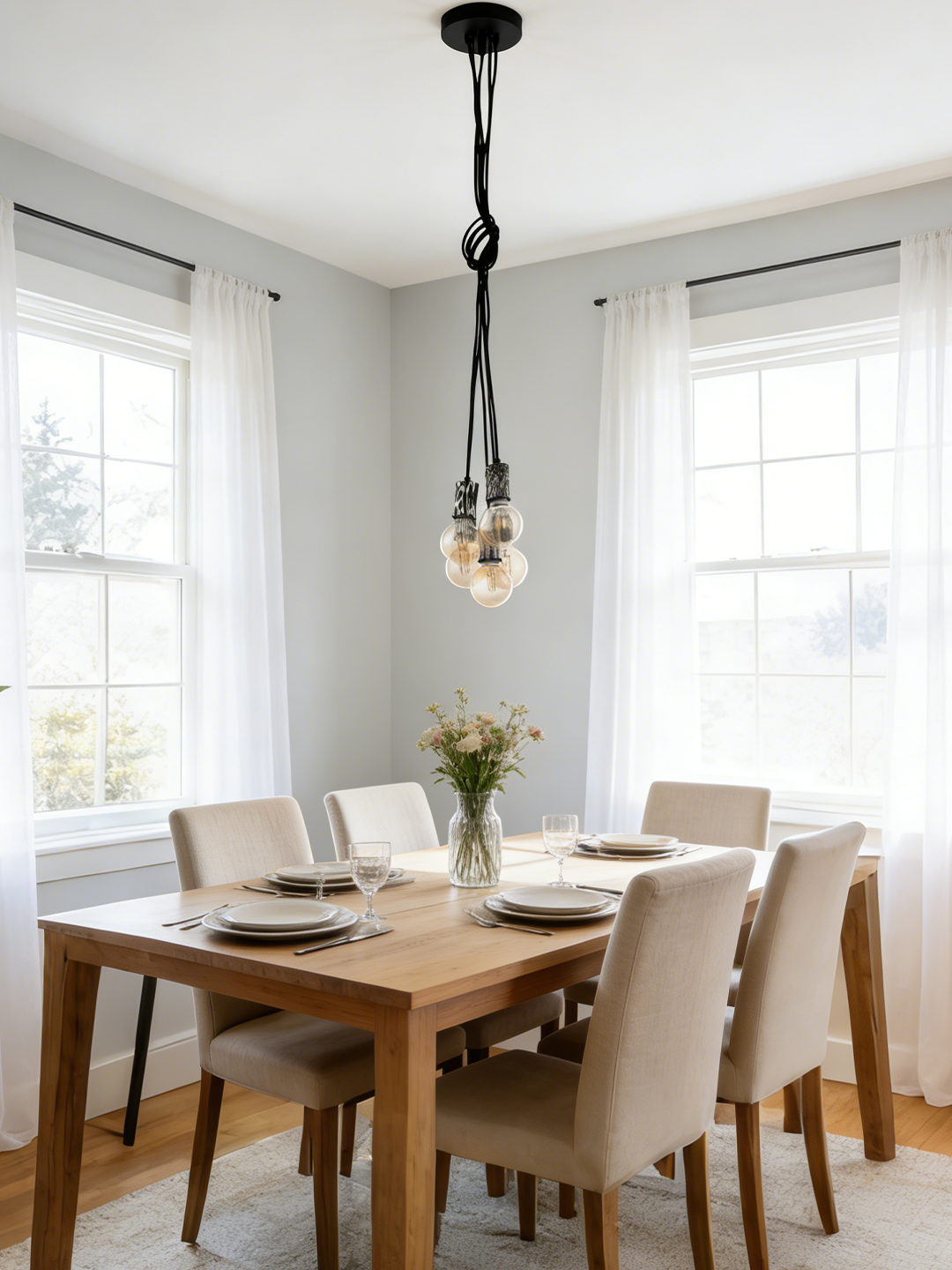 Pendant Light with Exposed Bulbs | Industrial Modern Hanging Lamp for Home Decor - Image 1