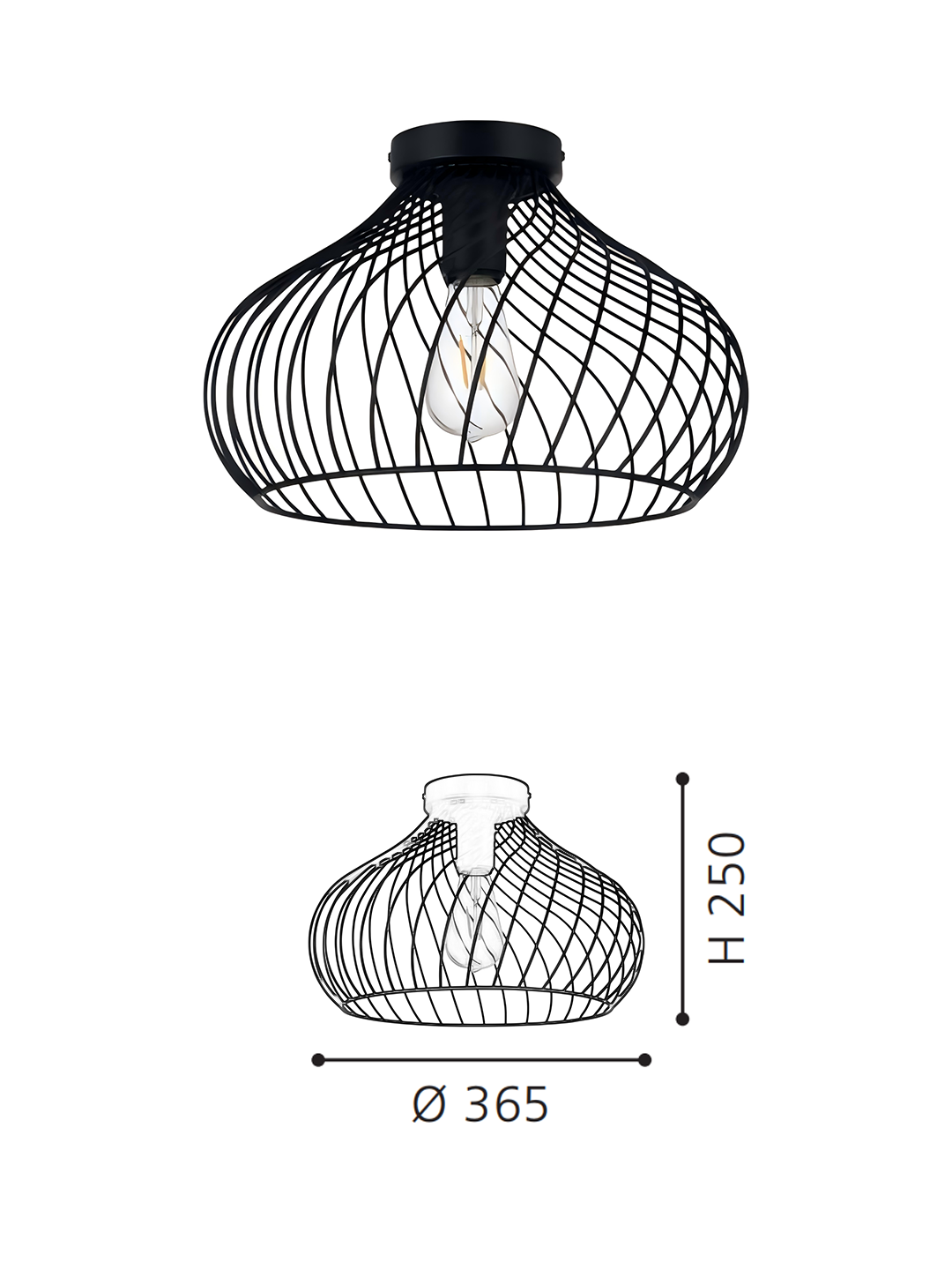 Black Wire Mesh Flush Mount Ceiling Light | Modern Industrial Cage Lamp for Home Decor - Image 2