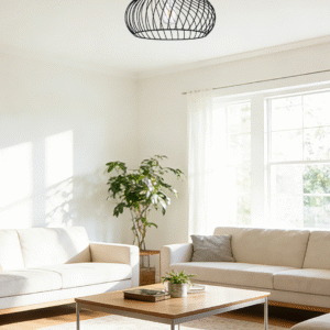 Black Wire Mesh Flush Mount Ceiling Light | Modern Industrial Cage Lamp for Home Decor