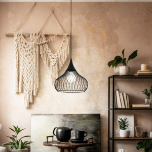 Black Wire Teardrop Pendant Light | Modern Industrial Hanging Lamp for Home Decor