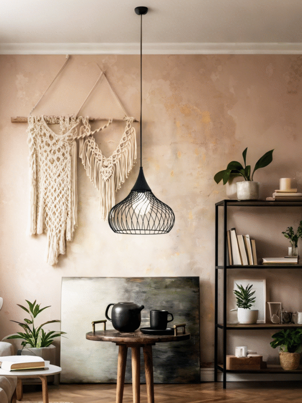 Black Wire Teardrop Pendant Light | Modern Industrial Hanging Lamp for Home Decor