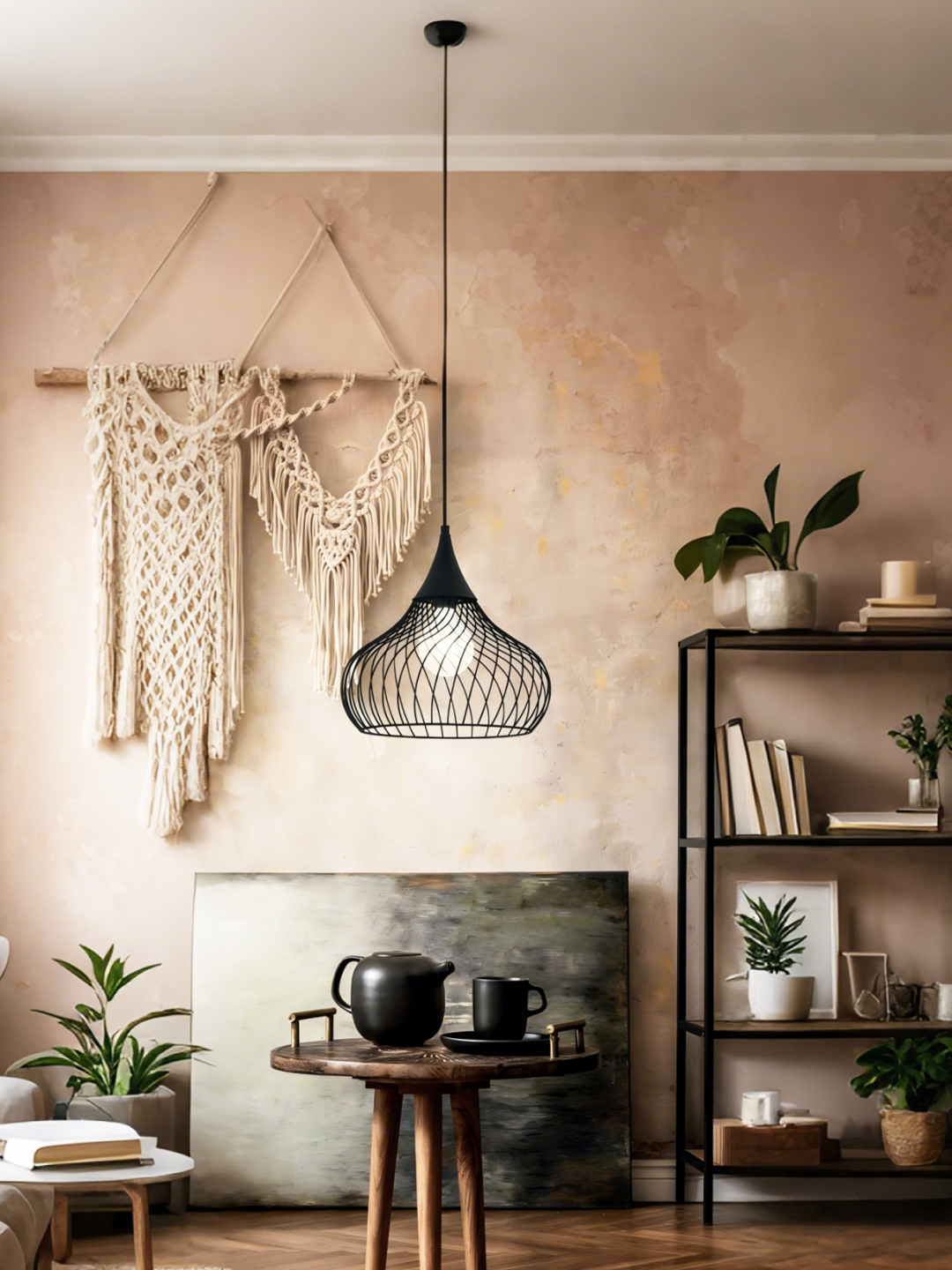 Black Wire Teardrop Pendant Light | Modern Industrial Hanging Lamp for Home Decor - Image 1