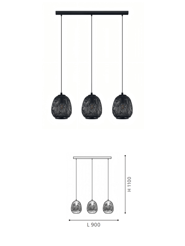 Black Rattan 3-Light Linear Pendant | Modern Woven Island Lighting for Kitchen & Dining Room