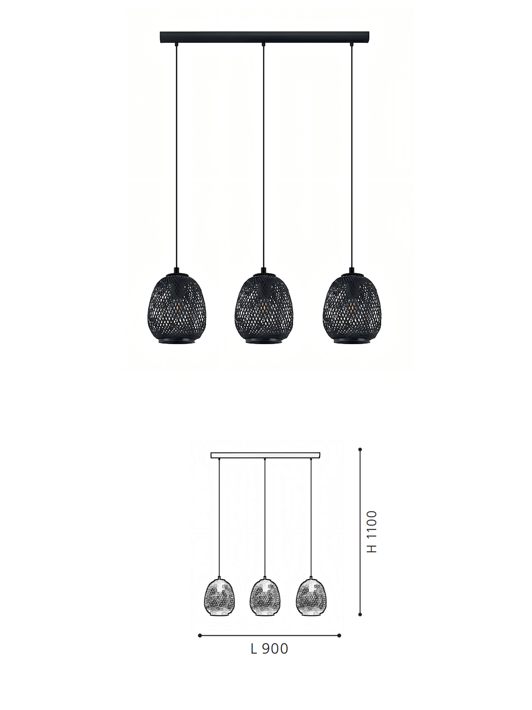 Black Rattan 3-Light Linear Pendant | Modern Woven Island Lighting for Kitchen & Dining Room - Image 2