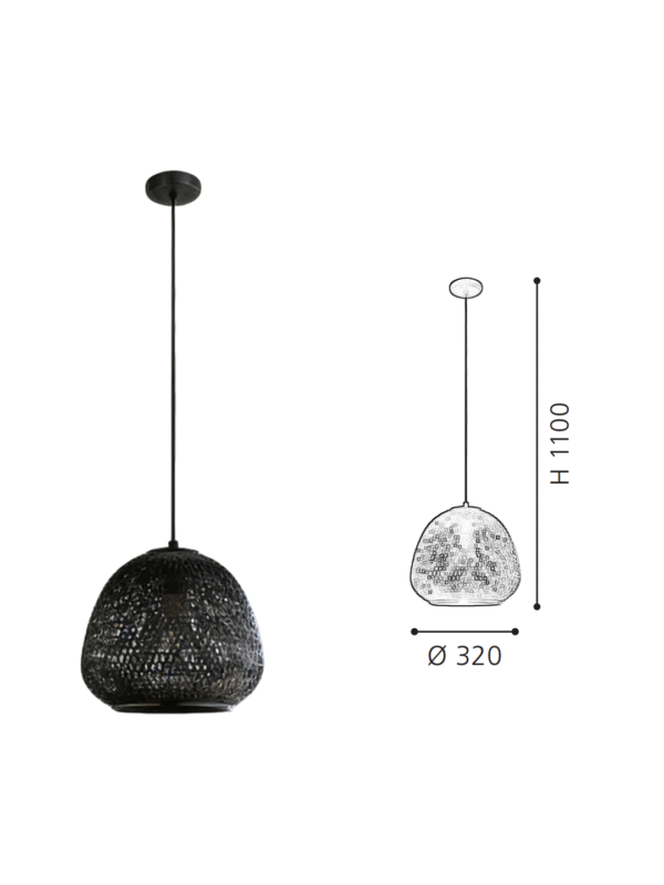 Black Rattan Dome Pendant Light | Modern Woven Hanging Lamp for Dining & Living Spaces