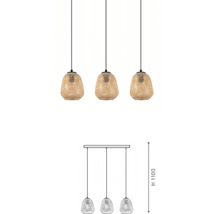 Natural Rattan 3-Light Linear Pendant | Boho Woven Island Lighting for Kitchen & Dining Room - Image 2
