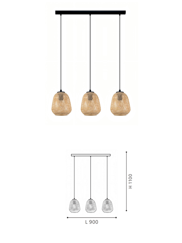 Natural Rattan 3-Light Linear Pendant | Boho Woven Island Lighting for Kitchen & Dining Room