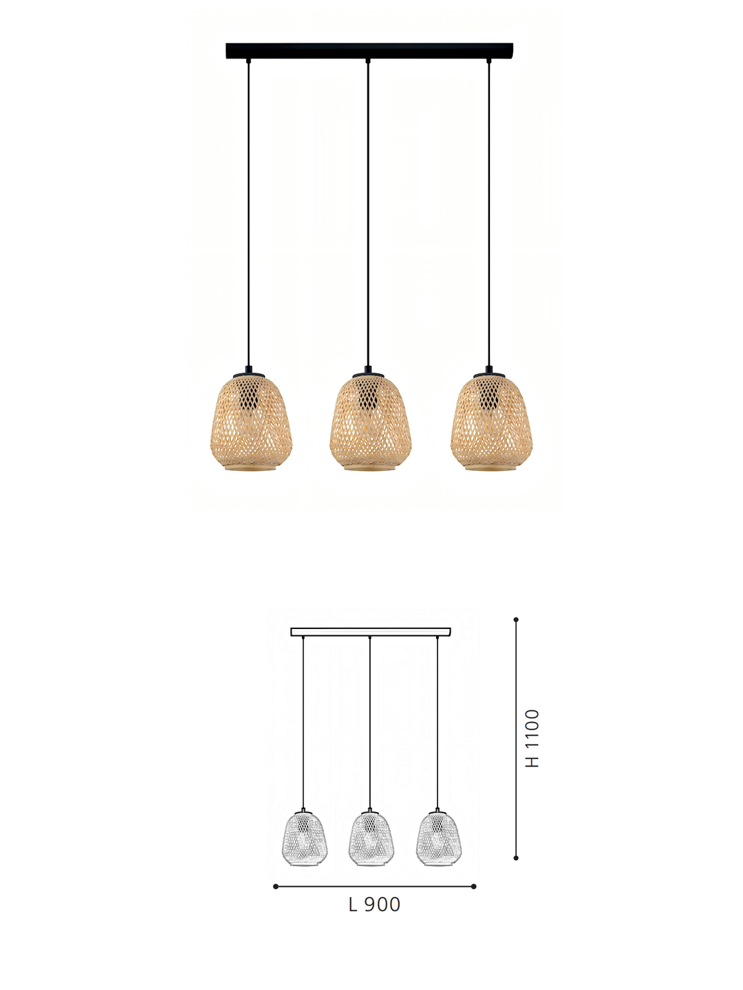 Natural Rattan 3-Light Linear Pendant | Boho Woven Island Lighting for Kitchen & Dining Room - Image 2